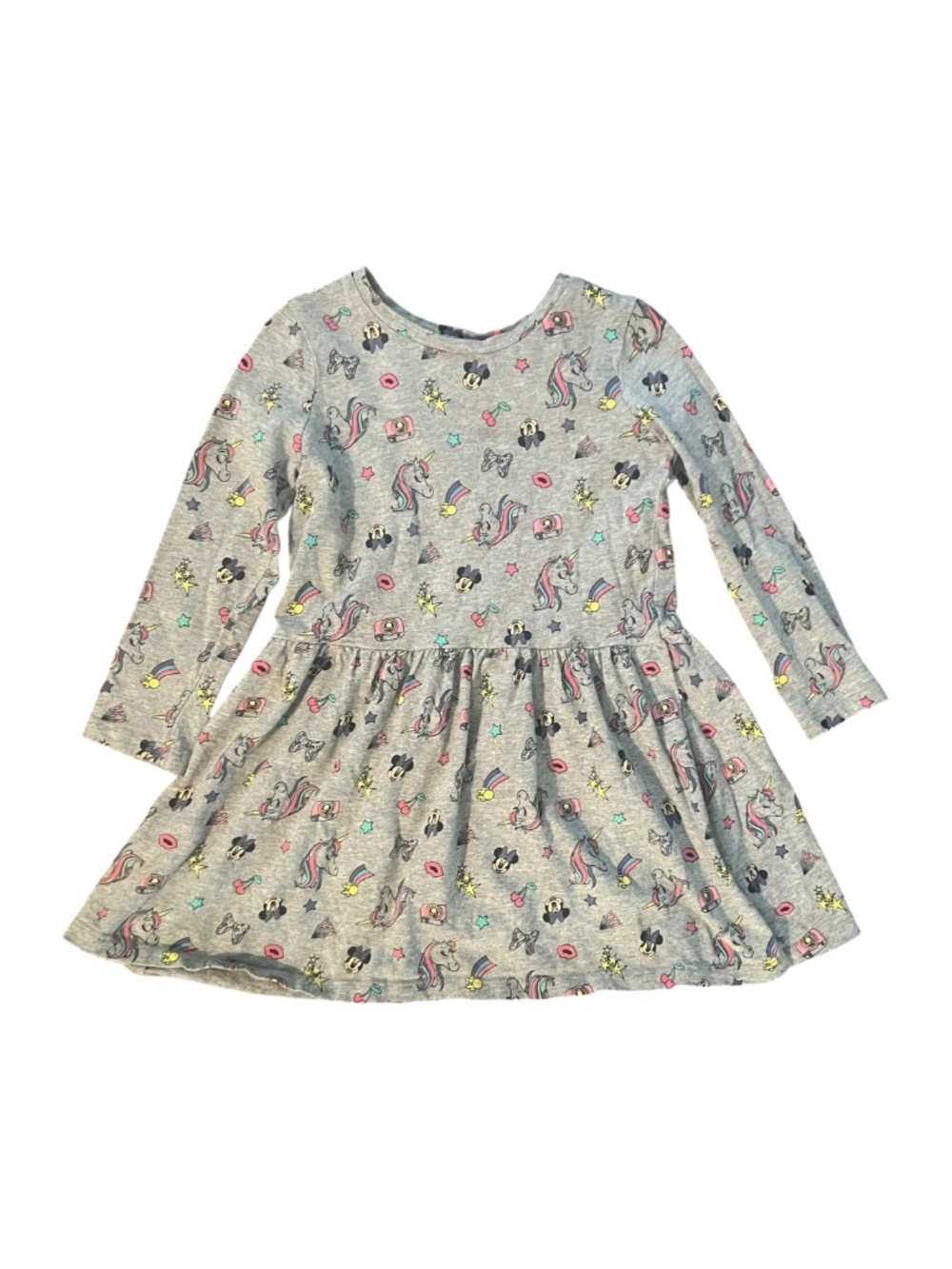 Disney Spotted Zebra Minnie Mouse Unicorn Dress Girls XS (4-5) Gray Long Sleeve - Picture 2 of 4